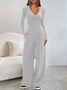 Women Plain Split Joint Two-Piece Set Daily Long Sleeve Casual Spring/Fall Top With Pants Matching Set