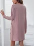 Women Plain Long Sleeve Spring/Fall Split Joint Dress Crew Neck Daily Vintage Midi Shift Dress A-Line Dress