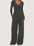 Women Plain Split Joint Two-Piece Set Daily Long Sleeve Casual Spring/Fall Top With Pants Matching Set