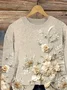 Women Floral Printing Spring/Fall Casual Long Sleeve Crew Neck Knitted Sweater