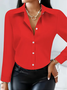 Women Plain Long Sleeve Shirt Spring/Fall Buckle Shirt Collar Regular Sleeve Daily Casual Top