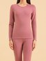 Women Plain Two-Piece Set Daily Long Sleeve Casual Spring/Fall Top With Pants Matching Set