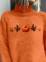 Women Maple Leaf Printing Spring/Fall Vintage Long Sleeve Turtleneck Sweater