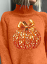 Women Halloween (pumpkin) Printing Spring/Fall Vintage Long Sleeve Turtleneck Sweater