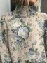 Women Floral Printing Spring/Fall Vintage Long Sleeve Turtleneck Sweater