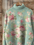 Women Floral Printing Spring/Fall Vintage Long Sleeve Turtleneck Sweater