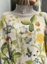 Women Floral Printing Spring/Fall Vintage Long Sleeve Turtleneck Sweater