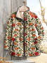 Women's Vintage Printing Winter Floral Stand Collar Padded Parka