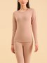 Women Plain Two-Piece Set Daily Long Sleeve Casual Spring/Fall Top With Pants Matching Set