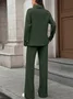 Women Plain Split Joint Two-Piece Set Daily Long Sleeve Casual Spring/Fall Top With Pants Matching Set