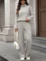 Women Plain Split Joint Two-Piece Set Daily Long Sleeve Casual Spring/Fall Top With Pants Matching Set
