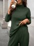 Women Plain Split Joint Two-Piece Set Daily Long Sleeve Casual Spring/Fall Top With Pants Matching Set