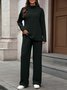 Women Plain Split Joint Two-Piece Set Daily Long Sleeve Casual Spring/Fall Top With Pants Matching Set