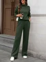 Women Plain Split Joint Two-Piece Set Daily Long Sleeve Casual Spring/Fall Top With Pants Matching Set