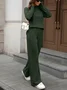 Women Plain Split Joint Two-Piece Set Daily Long Sleeve Casual Spring/Fall Top With Pants Matching Set