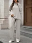 Women Plain Split Joint Two-Piece Set Daily Long Sleeve Casual Spring/Fall Top With Pants Matching Set