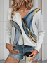 Women Abstract Long Sleeve Tee T-shirt V Neck Printing Casual Spring/Fall Graphic Tee Top