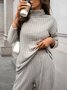 Women Plain Split Joint Two-Piece Set Daily Long Sleeve Casual Spring/Fall Top With Pants Matching Set