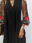 Women Floral Long Sleeve Spring/Fall Dress V Neck Holiday Sexy Midi Prom Dress H-Line Dress
