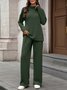Women Plain Split Joint Two-Piece Set Daily Long Sleeve Casual Spring/Fall Top With Pants Matching Set