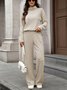 Women Plain Split Joint Two-Piece Set Daily Long Sleeve Casual Spring/Fall Top With Pants Matching Set
