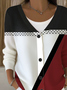 Women Abstract Long Sleeve V Neck Casual Spring/Fall Cardigan Outerwear