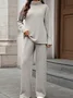 Women Plain Split Joint Two-Piece Set Daily Long Sleeve Casual Spring/Fall Top With Pants Matching Set