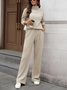 Women Plain Split Joint Two-Piece Set Daily Long Sleeve Casual Spring/Fall Top With Pants Matching Set