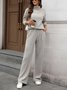 Women Plain Split Joint Two-Piece Set Daily Long Sleeve Casual Spring/Fall Top With Pants Matching Set