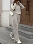 Women Plain Split Joint Two-Piece Set Daily Long Sleeve Casual Spring/Fall Top With Pants Matching Set