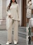 Women Plain Split Joint Two-Piece Set Daily Long Sleeve Casual Spring/Fall Top With Pants Matching Set