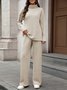 Women Plain Split Joint Two-Piece Set Daily Long Sleeve Casual Spring/Fall Top With Pants Matching Set