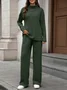 Women Plain Split Joint Two-Piece Set Daily Long Sleeve Casual Spring/Fall Top With Pants Matching Set