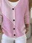 Women Striped Long Sleeve V Neck Casual Spring/Fall Cardigan Outerwear