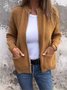 Women Spring/Fall Outerwear Vintage Split Joint Plain Long Sleeve Stand Collar Jacket