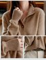 Women Plain Long Sleeve Turtleneck Vintage Winter Cardigan Outerwear