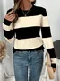 Women Striped Printing Spring/Fall Casual Long Sleeve Crew Neck Sweater