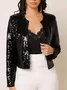 Women Spring/Fall Outerwear Vintage Split Joint Plain Long Sleeve Stand Collar Jacket