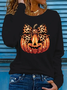 Women Halloween (pumpkin) Long Sleeve Tee T-shirt Crew Neck Printing Casual Spring/Fall Graphic Tee Top