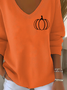 Women Halloween (pumpkin) Long Sleeve Tee T-shirt V Neck Printing Casual Spring/Fall Top