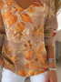 Women Maple Leaf Long Sleeve Tee T-shirt V Neck Printing Casual Spring/Fall Top