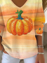 Women Halloween (pumpkin) Long Sleeve Tee T-shirt V Neck Printing Casual Spring/Fall Top