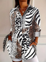 Women Leopard Long Sleeve Shirt Spring/Fall Buckle Shirt Collar Regular Sleeve Daily Casual Top