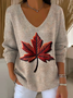 Women Maple Leaf Long Sleeve Tee T-shirt V Neck Printing Casual Spring/Fall Top
