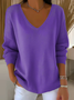 Women Plain Long Sleeve Tee T-shirt V Neck Printing Casual Spring/Fall Top