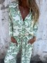 Women Floral Printing Two-Piece Set Daily Three Quarter Sleeve Casual Spring/Fall Top With Pants Matching Set