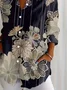 Women Floral Long Sleeve Shirt Spring/Fall Buckle Shirt Collar Regular Sleeve Daily Casual Top