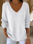 Women Plain Long Sleeve Tee T-shirt V Neck Printing Casual Spring/Fall Top