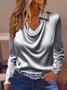 Women Plain Long Sleeve Shirt Spring/Fall Cowl Neck Party Casual Top