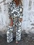 Women Floral Printing Two-Piece Set Daily Three Quarter Sleeve Casual Spring/Fall Top With Pants Matching Set